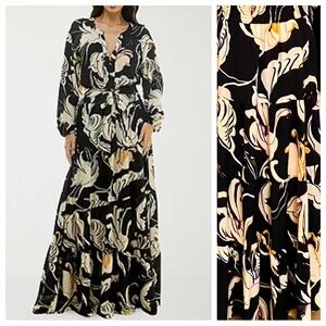 Black Crepe Floral Maxi Dress